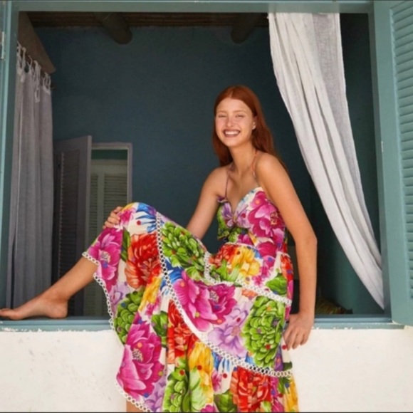 New Farm Rio Rainbow Chita Flower midi dress sz XL This dress is a show stopper! - Picture 5 of 15